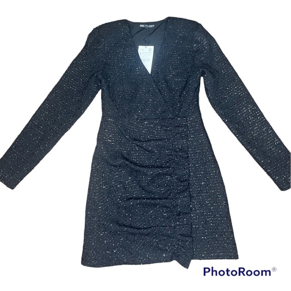 Zara Blogger's Favorite Black Textured Weave with Ruffle Little Black Dr… - Picture 7 of 12